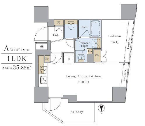 プライマル新中野(1LDK/3階)の間取り写真