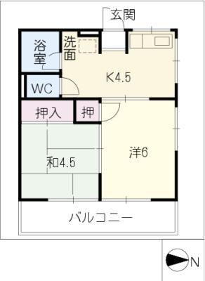 シティハイムミドリ(2K/2階)の間取り写真