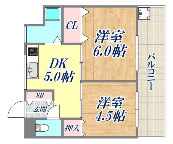 アースハイツ1(2DK/3階)の間取り写真