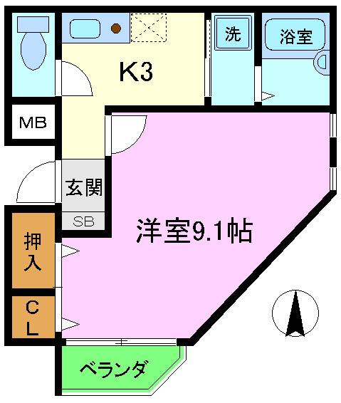 プロムナードつるはせ(1K/2階)の間取り写真