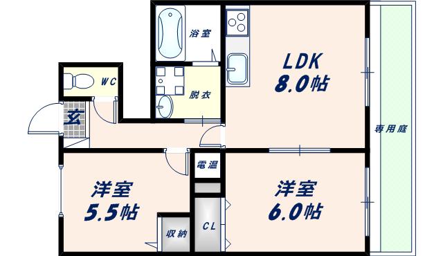 パナコート長田(2LDK/1階)の間取り写真