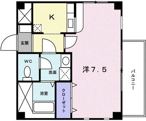 ベルク山中B(1K/2階)の間取り写真