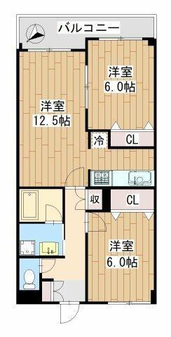 ベルコリンもえぎ野(2LDK/3階)の間取り写真