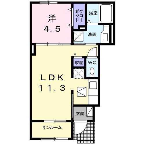 モーニングサン VI(1LDK/1階)の間取り写真