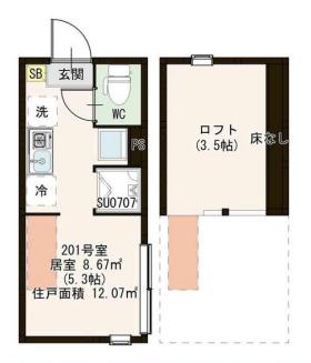 ハーモニーテラス STUDIO24(ワンルーム/2階)の間取り写真