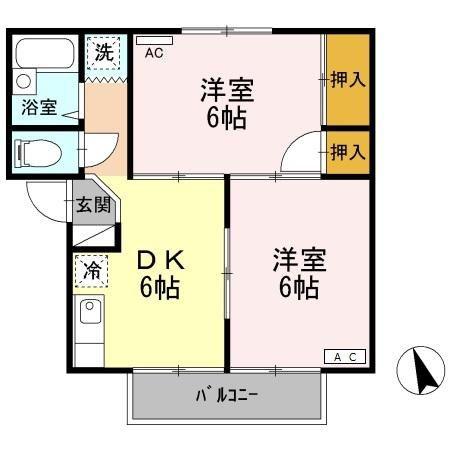ヴィレッジ生田(2DK/1階)の間取り写真
