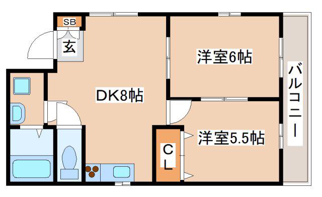 BELLTREE板宿 イースト(2DK/2階)の間取り写真