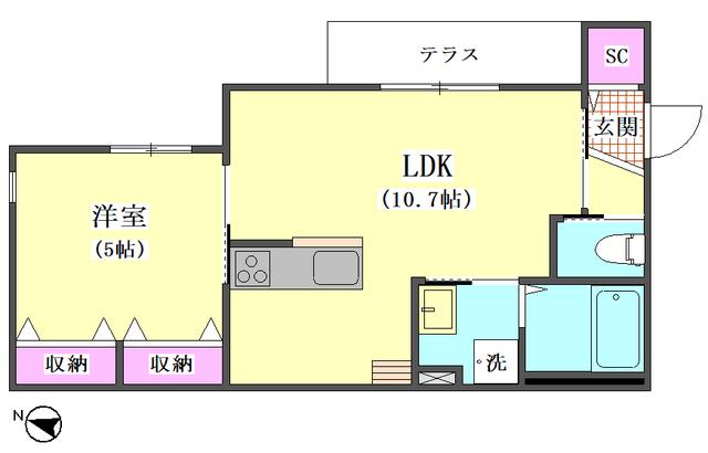 DUO WAKABA イースト(1LDK/1階)の間取り写真
