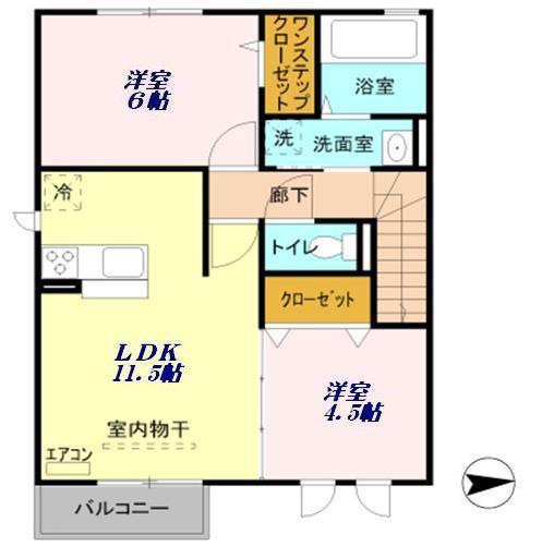 ガーディアン上野(2LDK/2階)の間取り写真