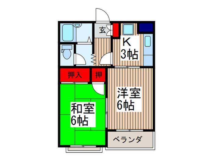 リバーサイドハイツ(2K/2階)の間取り写真