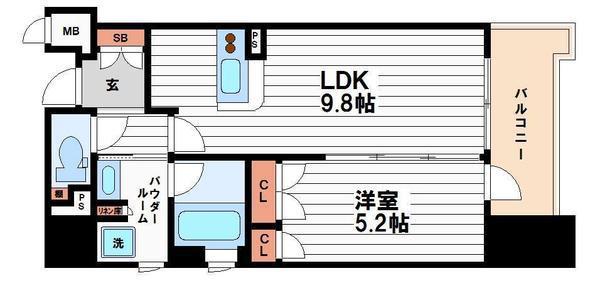 セイワパレス大手前西(1LDK/12階)の間取り写真