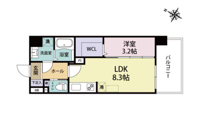 ARISTA箱崎(1LDK/2階)の間取り写真