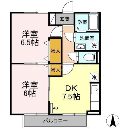 ボ・ヌール(2DK/1階)の間取り写真