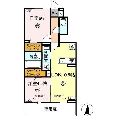サンメゾン国府 B棟(2LDK/1階)の間取り写真