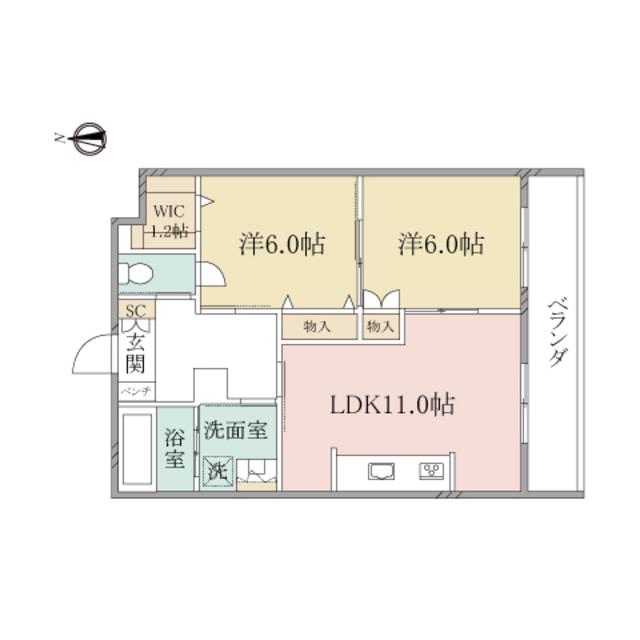 へーベルヴィレッジ新子安アーバンパークサイド(2LDK/2階)の間取り写真