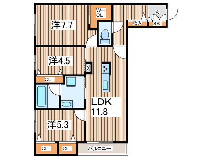 MOANA COURT(3LDK/3階)の間取り写真