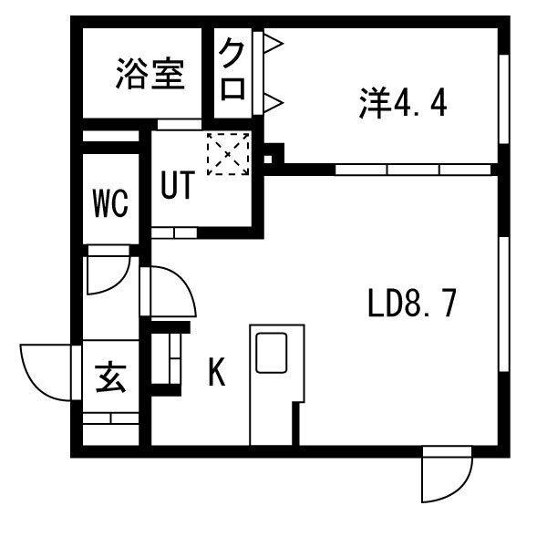 ル・ヌアージュ北円山(1LDK/4階)の間取り写真