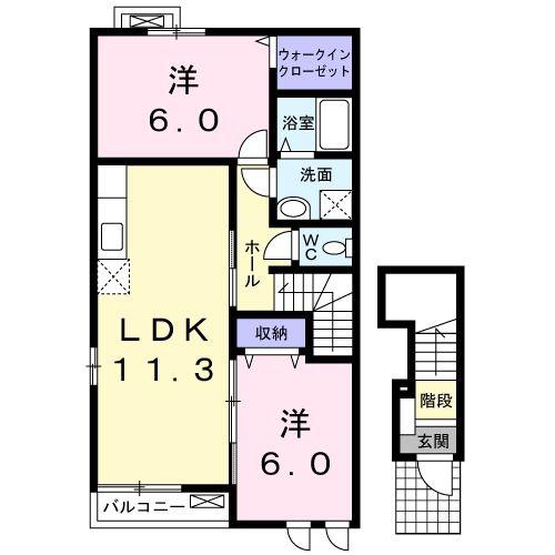 カーサ・アルドーレII(2LDK/2階)の間取り写真