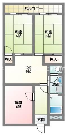 丸信リバーサイドコーポ1棟(3DK/5階)の間取り写真