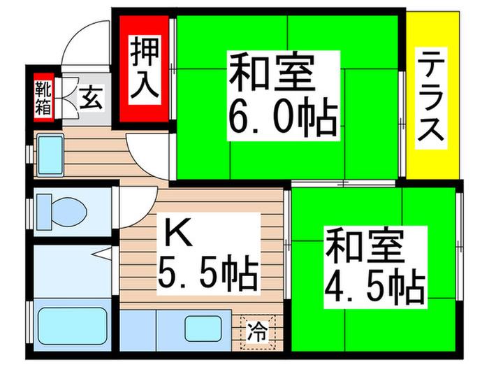 ドミールタカハシⅠ(2K/1階)の間取り写真