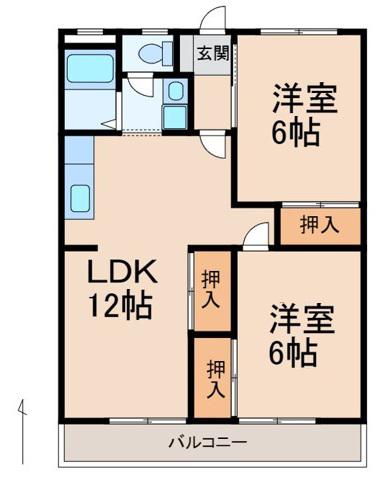 レジデンス粟(2LDK/2階)の間取り写真