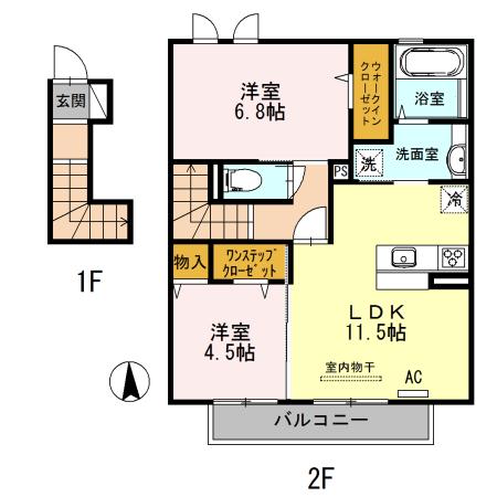 ウィット八平 A棟(2LDK/2階)の間取り写真