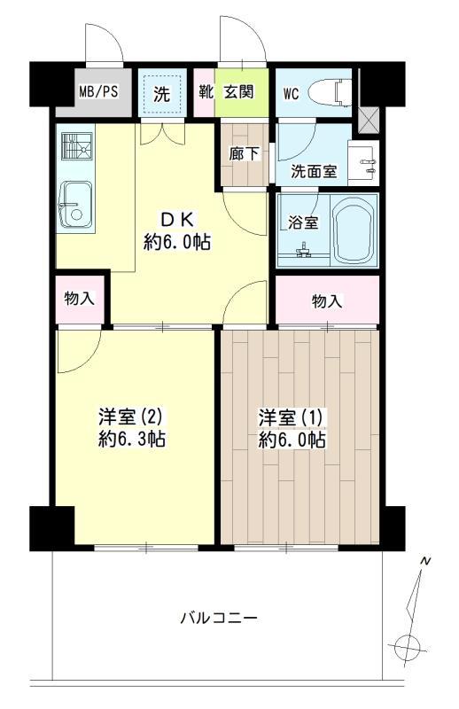 アーバンハイツ金沢文庫(2DK/2階)の間取り写真