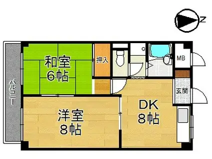 ポコアポコさくら夙川メゾン(2DK/1階)の間取り写真
