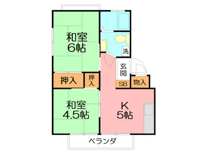 サニーサイド大磯B(2DK/2階)の間取り写真