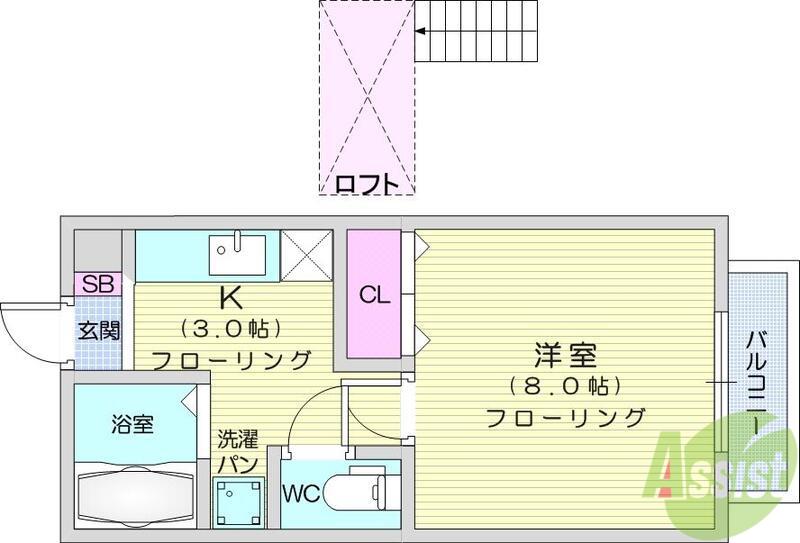 カーサアタゴ(1K/2階)の間取り写真