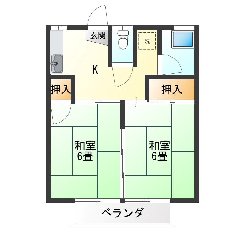 大屋コーポ(2K/2階)の間取り写真