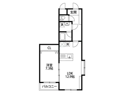 ホポロ大形本町(1LDK/4階)の間取り写真
