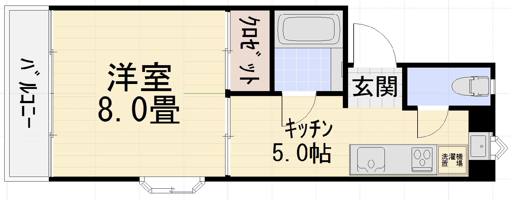 エスポワール鈴見台(1K/1階)の間取り写真