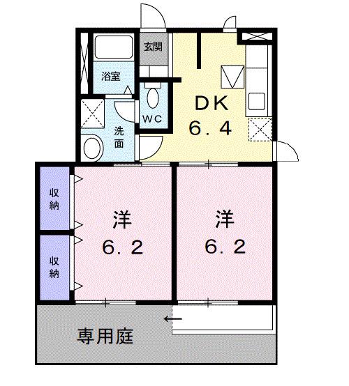 グランヴィア片島(2DK/1階)の間取り写真
