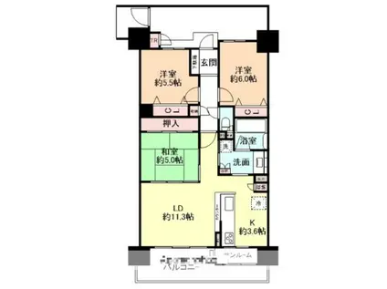 サーパス根塚町(3LDK/3階)の間取り写真