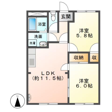 グランパスSHIROTA A(2LDK/1階)の間取り写真