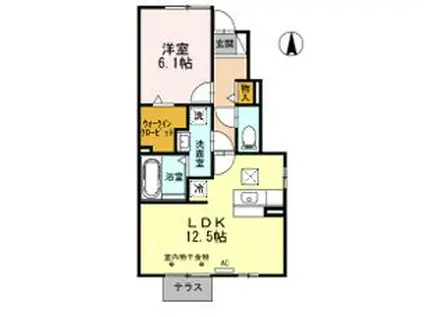 ブランシュール(1LDK/1階)の間取り写真