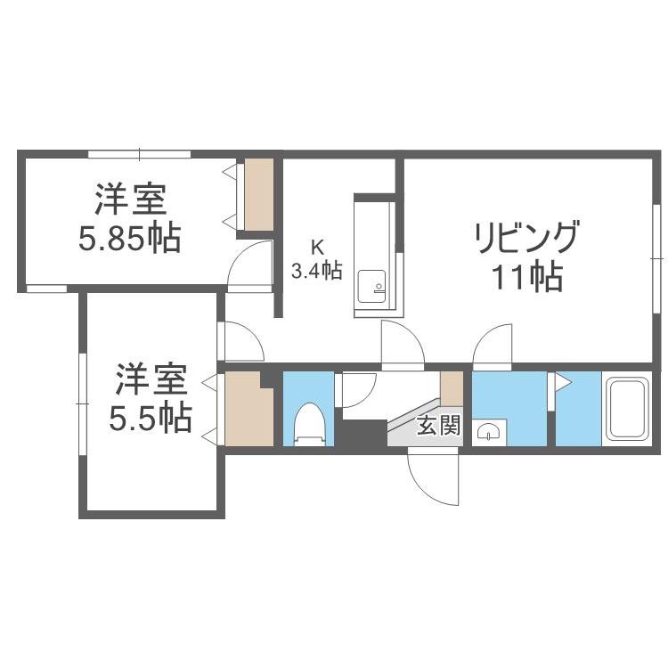 サリーヴィラ月寒東(2LDK/1階)の間取り写真