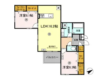 シスネス姫子(2LDK/3階)の間取り写真