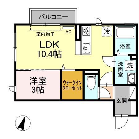 カーネリアン(1LDK/2階)の間取り写真