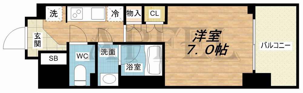 ルネフラッツ谷町四丁目(1K/7階)の間取り写真