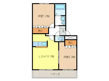 アリエス・不二(2LDK/2階)の間取り写真