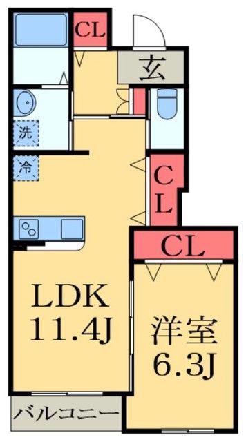 ユニヴァリィエスポアール(1LDK/1階)の間取り写真