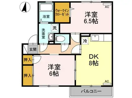 プラシード A棟(2DK/2階)の間取り写真