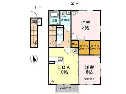 スリー・スター IV号館 A(2LDK/2階)の間取り写真