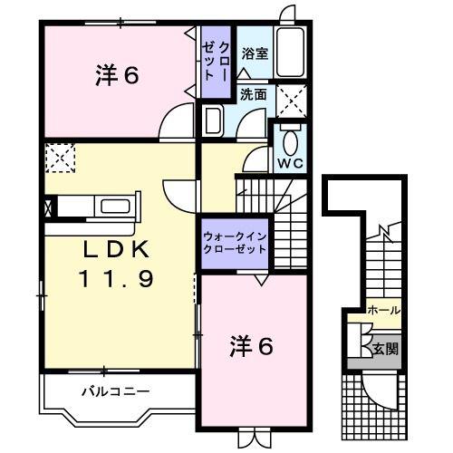 サンパティークC(2LDK/2階)の間取り写真