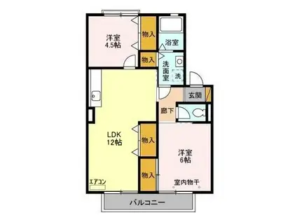 パレドリュンヌ(2DK/2階)の間取り写真