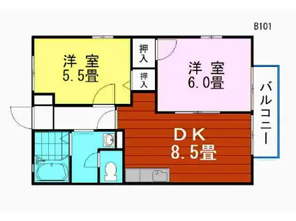 ハートホーム八ッ橋B(2DK/1階)の間取り写真