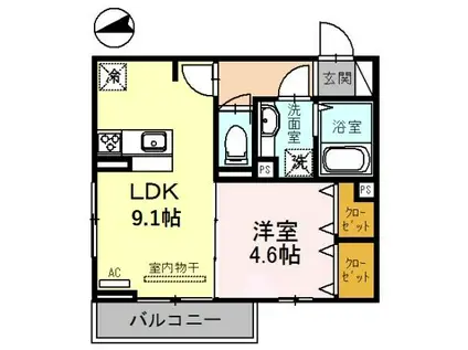 ヴェルデール・ヴィラ(1LDK/3階)の間取り写真