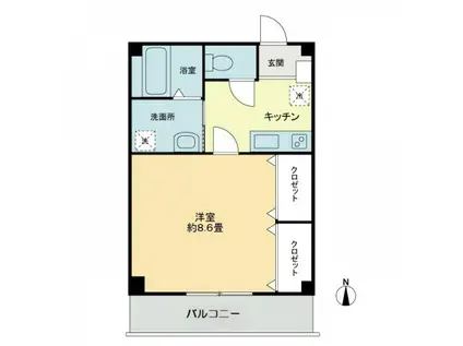 フォブール神野 B棟(1K/2階)の間取り写真